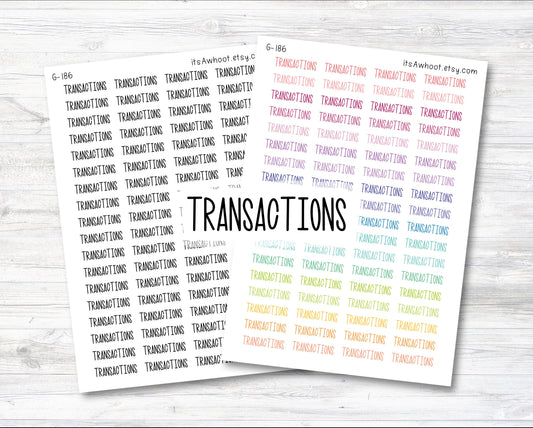 TRANSACTIONS Script Planner Stickers (G186)