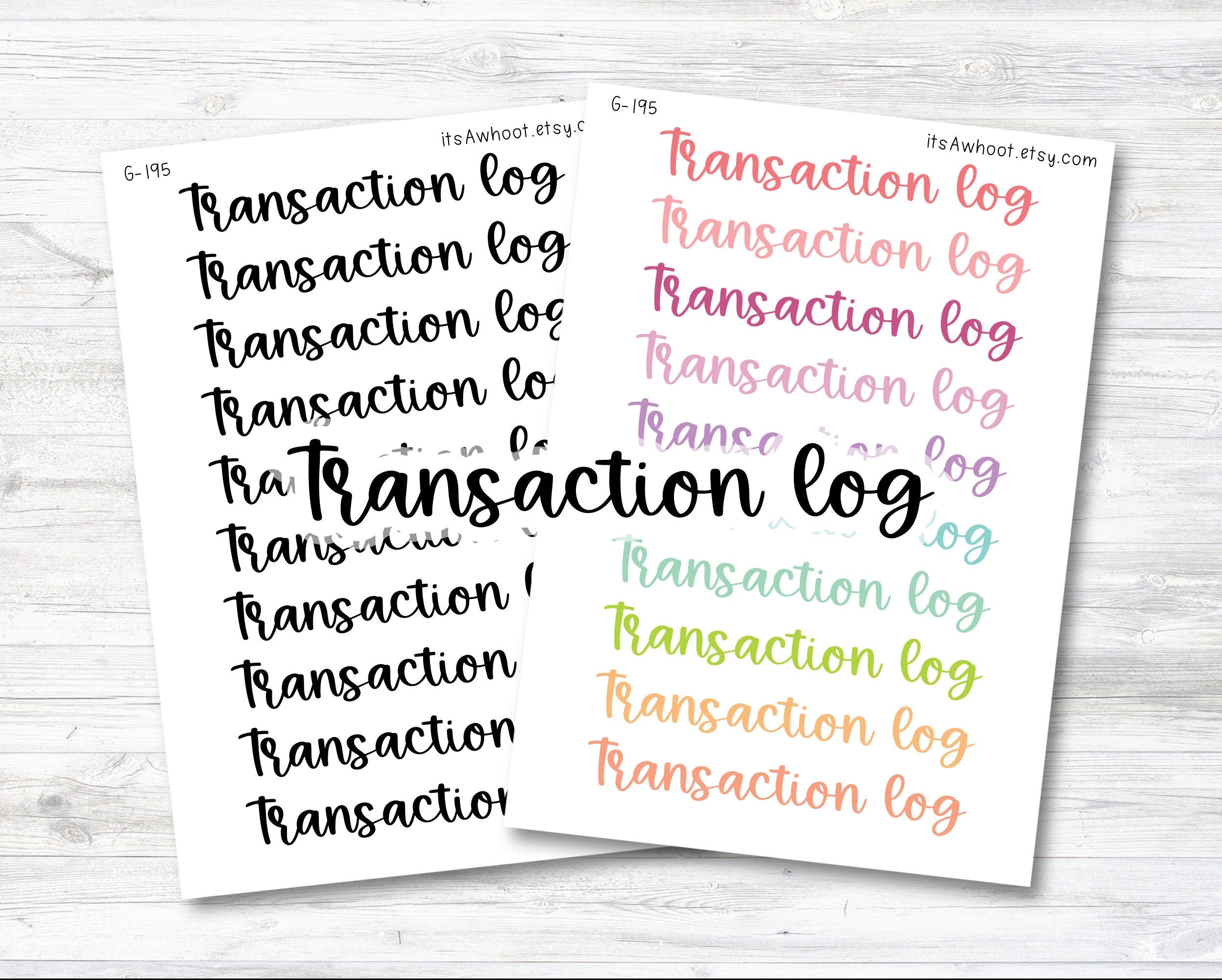 TRANSACTION LOG Script Header Stickers, Transaction Log Planner Sticke ...