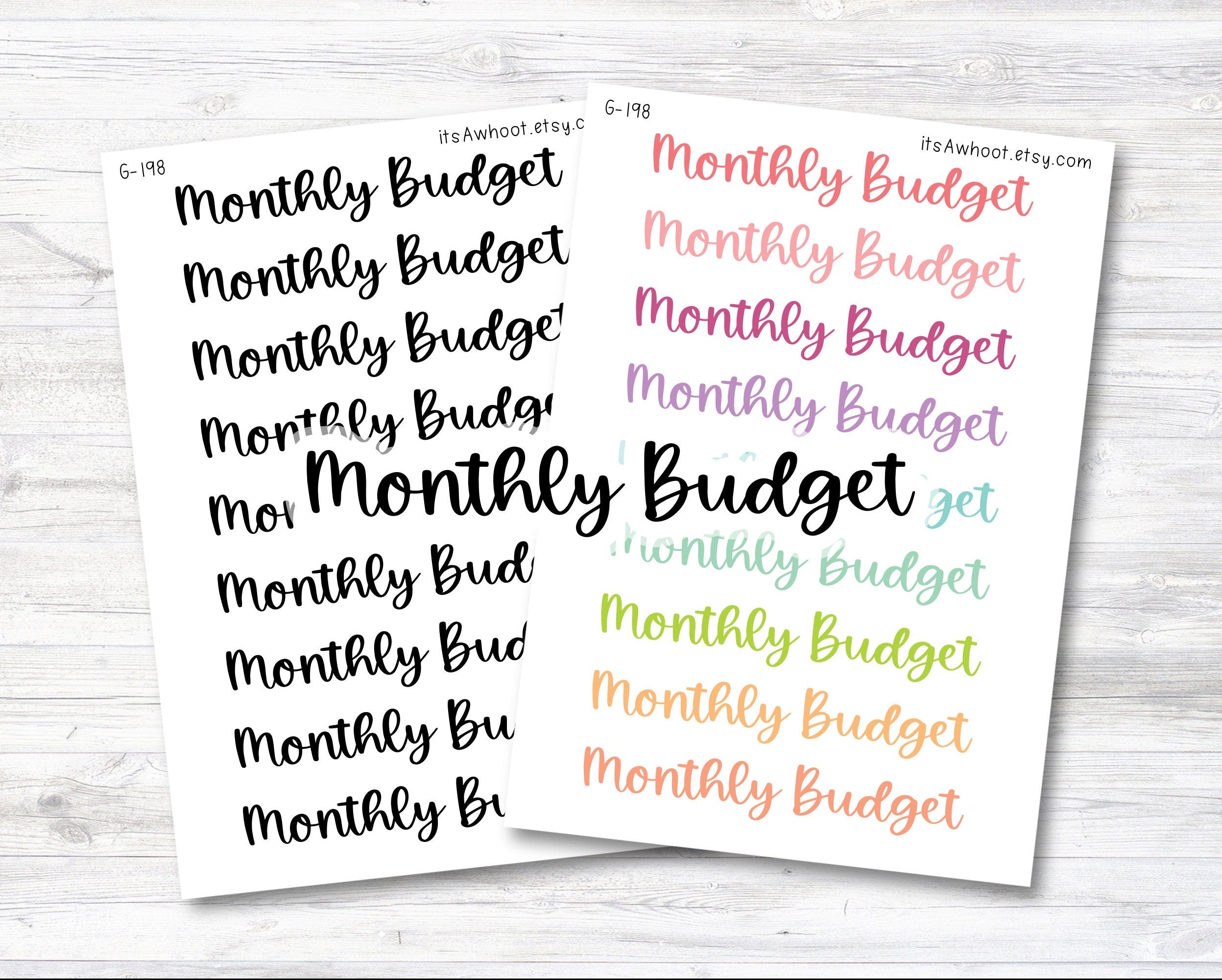 MONTHLY BUDGET Script Header Stickers, Monthly Budget Planner Stickers ...