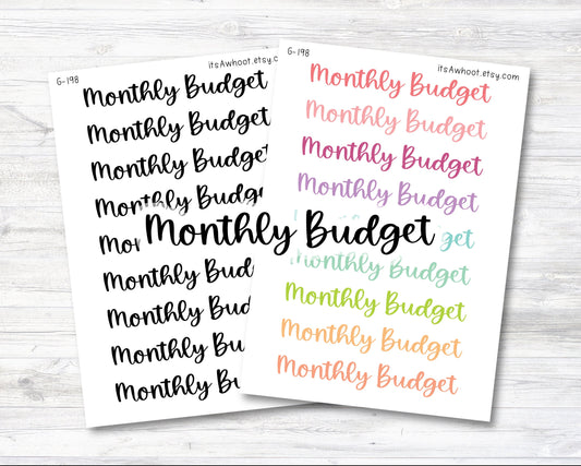 MONTHLY BUDGET Script Header Stickers, Monthly Budget Planner Stickers (G198)
