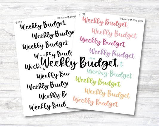 WEEKLY BUDGET Script Header Stickers, Weekly Budget Planner Stickers (G199)