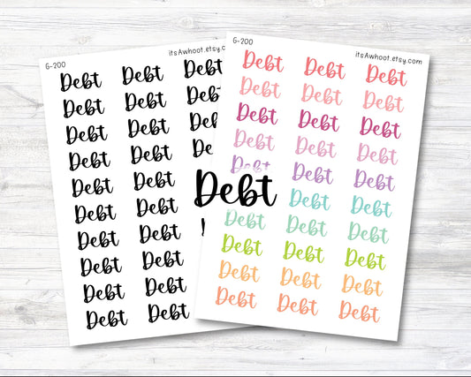 DEBT Script Header Stickers, Debt Planner Stickers (G200)