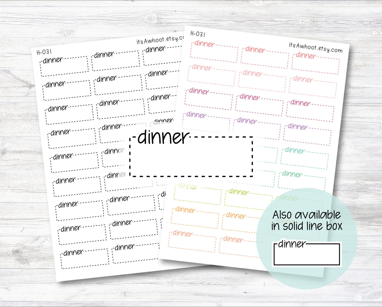 DINNER Quarter Box Label Planner Stickers - Dash or Solid (H031)