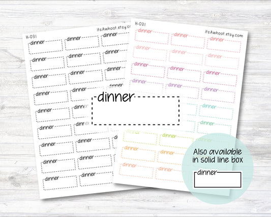 DINNER Quarter Box Label Planner Stickers - Dash or Solid (H031)