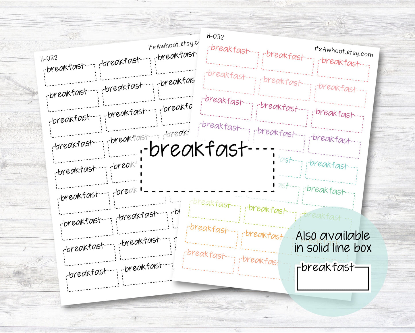 BREAKFAST Quarter Box Label Planner Stickers - Dash or Solid (H032)