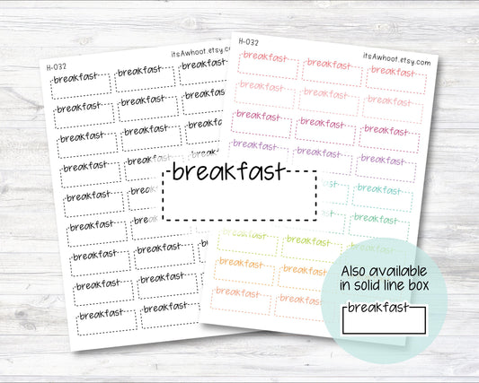 BREAKFAST Quarter Box Label Planner Stickers - Dash or Solid (H032)
