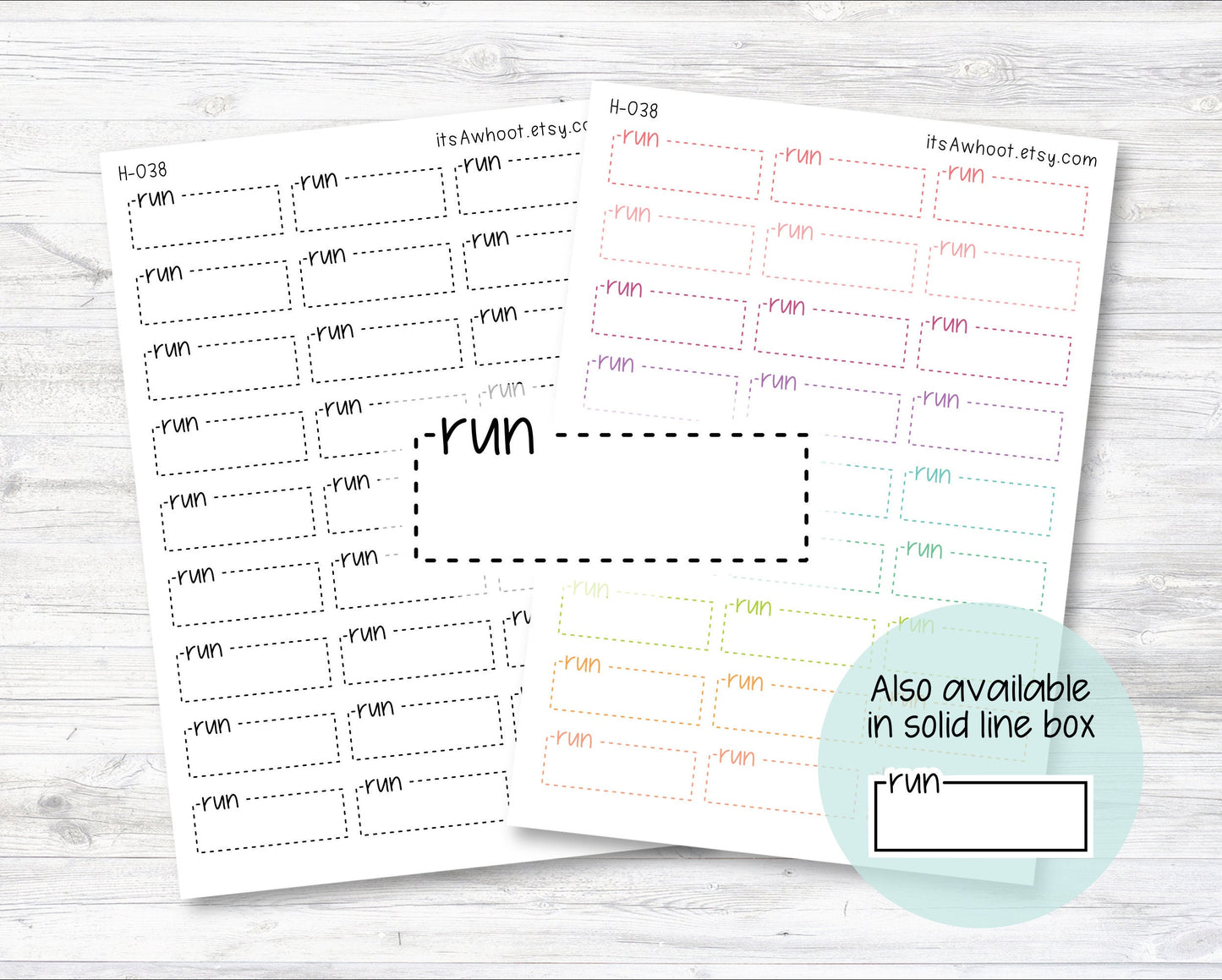 RUN Quarter Box Label Planner Stickers - Dash or Solid (H038)