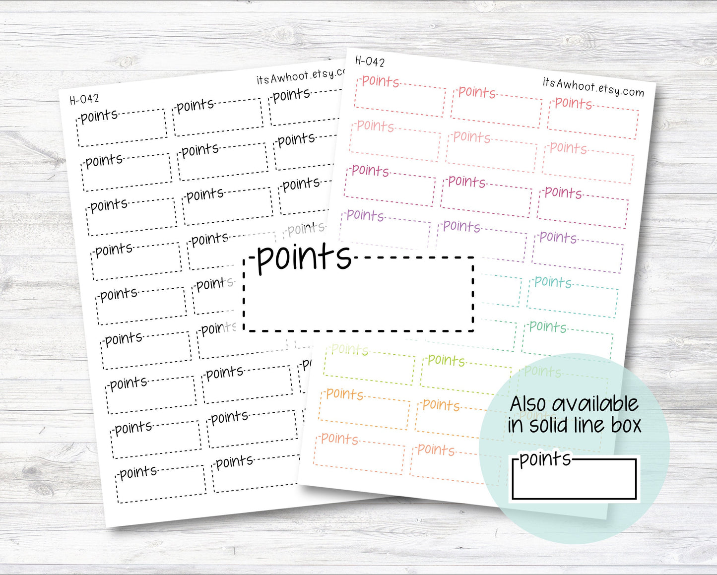 POINTS Quarter Box Label Planner Stickers - Dash or Solid (H042)