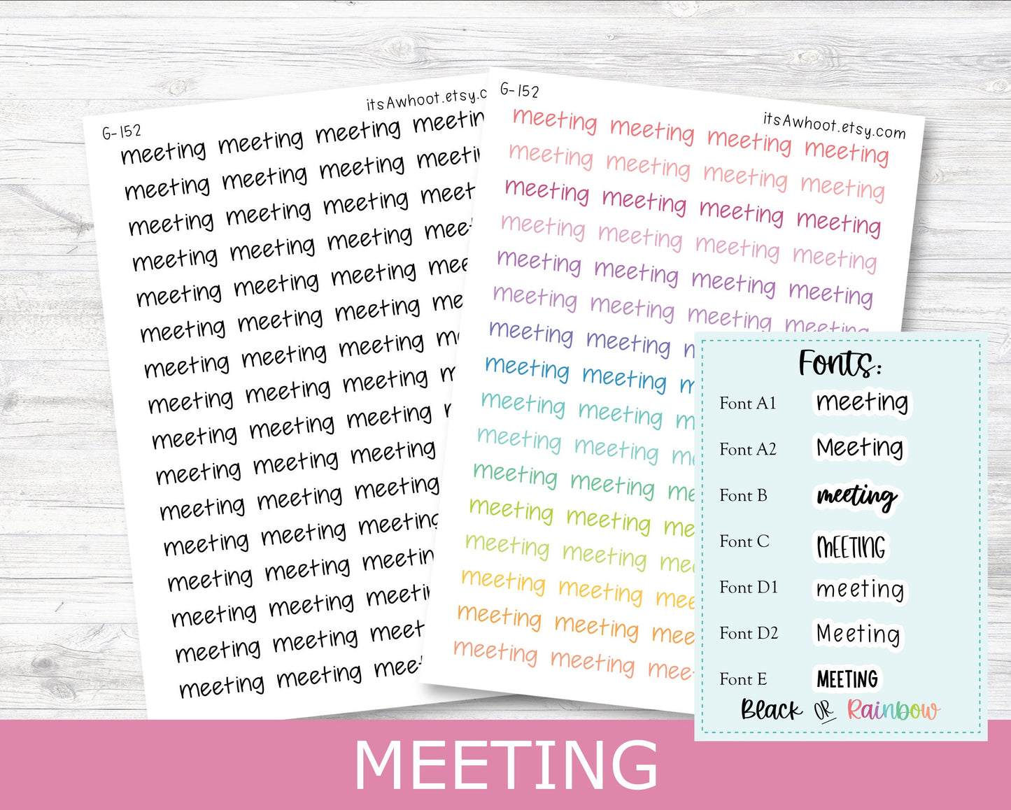 MEETING Script Planner Stickers - Multiple Fonts/Colors Available (G152)