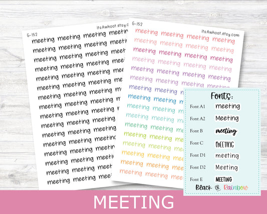 MEETING Script Planner Stickers - Multiple Fonts/Colors Available (G152)