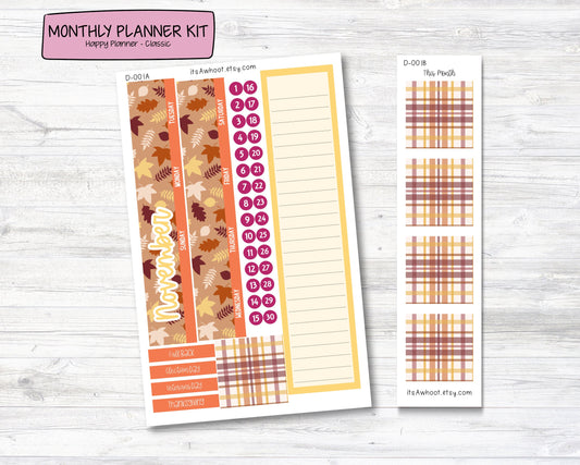 MONTHLY Kit Planner Stickers - NOVEMBER "Fall Harvest" - Happy Planner CLASSIC (D001)
