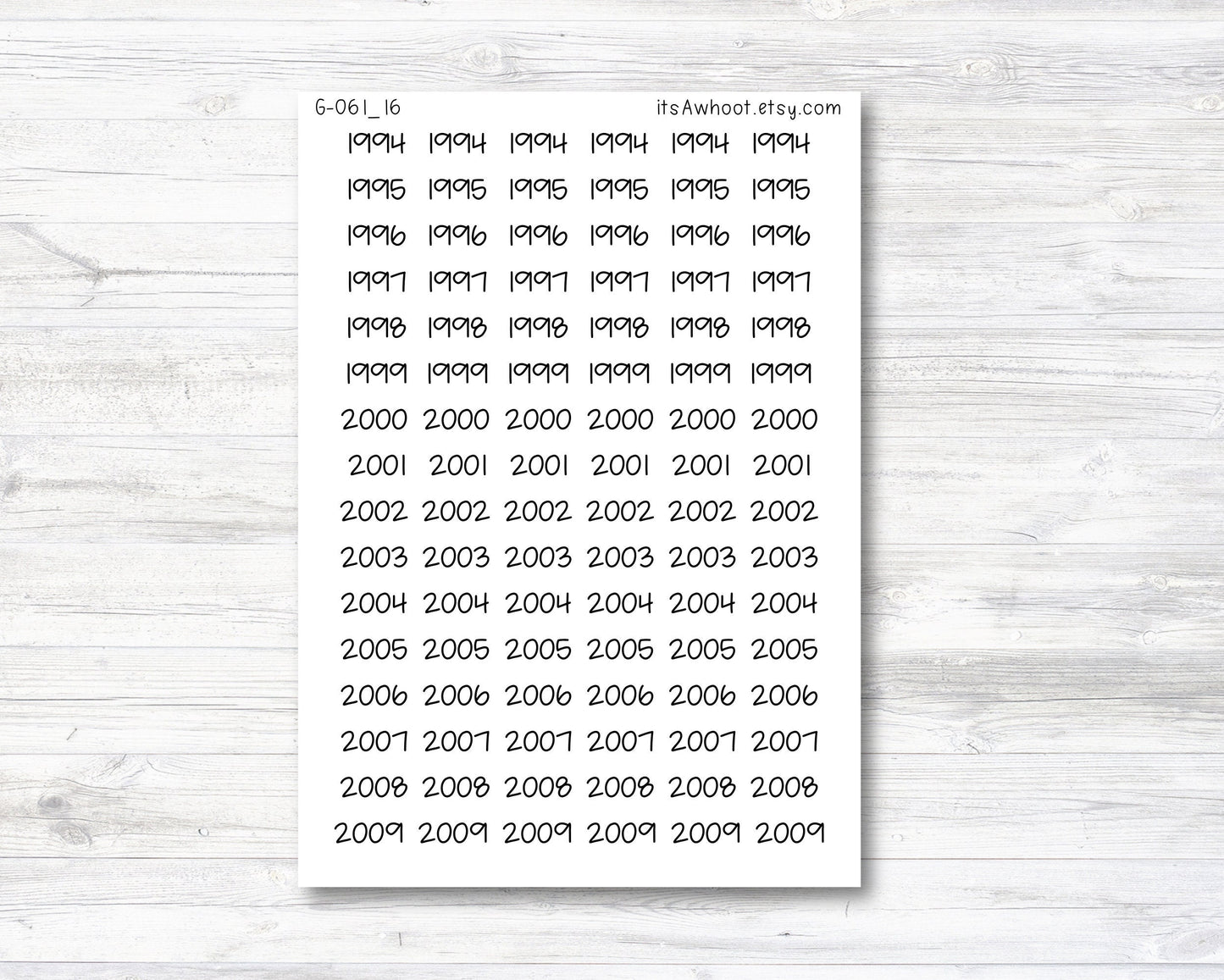 Year Script Planner Stickers - 1994 - 2009 Stickers - SMALL (G061_16)