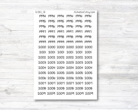 Year Script Planner Stickers - 1994 - 2009 Stickers - SMALL (G061_16)