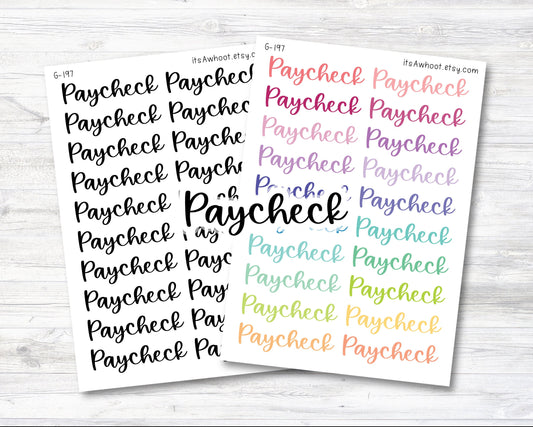 PAYCHECK Script Header Stickers, Paycheck Planner Stickers (G197)