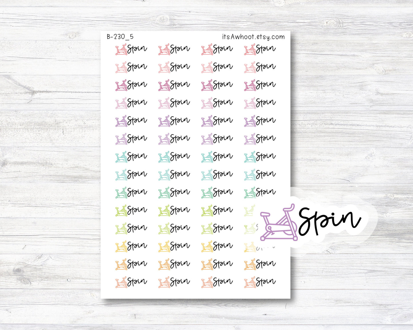 Spin Script Stickers, Spin Planner Stickers, Spin with Icon Stickers (B230_5)