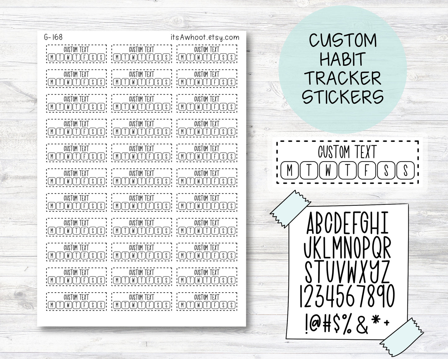 Personalized Habit Tracker Box Label Planner Stickers with Your Custom Text - 1.5" x .5" (G168)