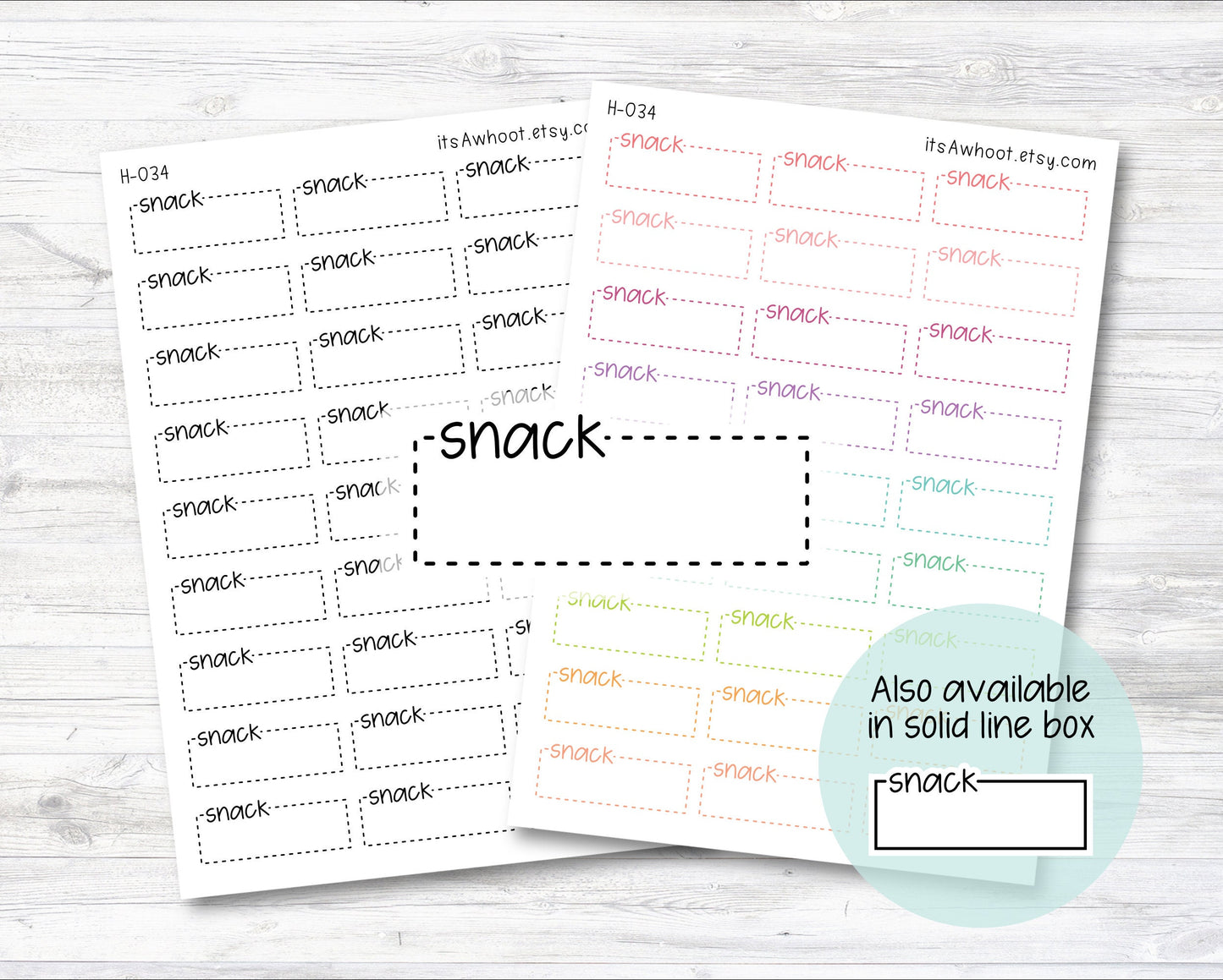 SNACK Quarter Box Label Planner Stickers - Dash or Solid (H034)