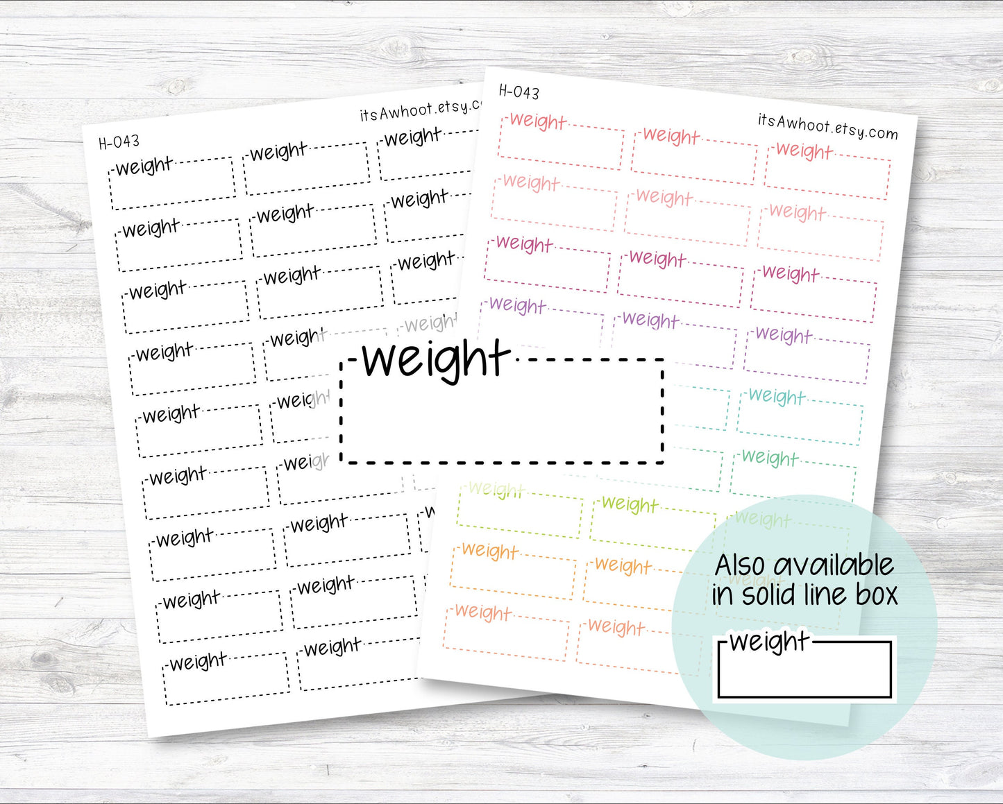 WEIGHT Quarter Box Label Planner Stickers - Dash or Solid (H043)