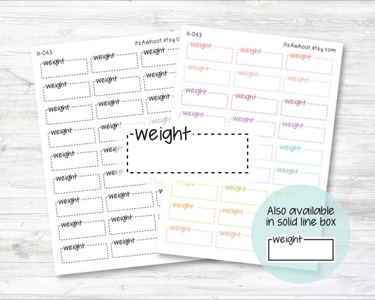WEIGHT Quarter Box Label Planner Stickers - Dash or Solid (H043)