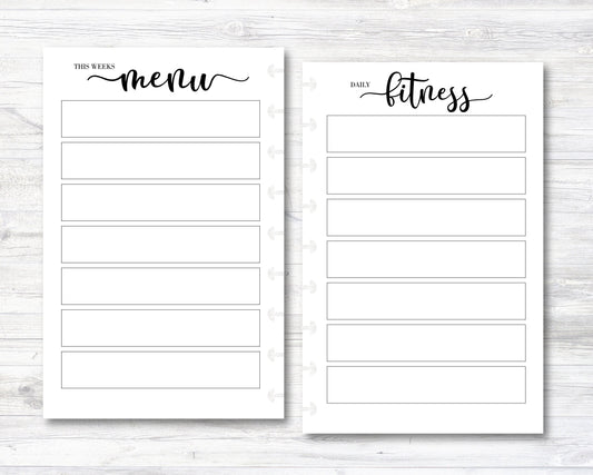 2 Sided Menu/Meal Plan & Fitness Plan with Weight Loss Planner Pages for Happy Planner Classic - Set of 4 (M019)