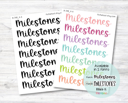 MILESTONES Script Stickers, Milestones Header Planner Stickers - Large (B248_4)