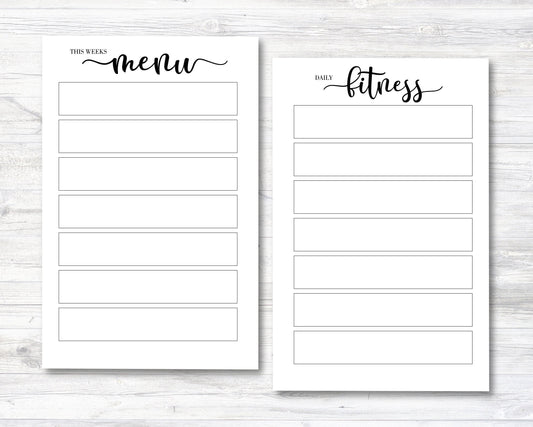 2 Sided Menu/Meal Plan & Fitness Plan with Weight Loss Planner Pages - Set of 4 (M019)