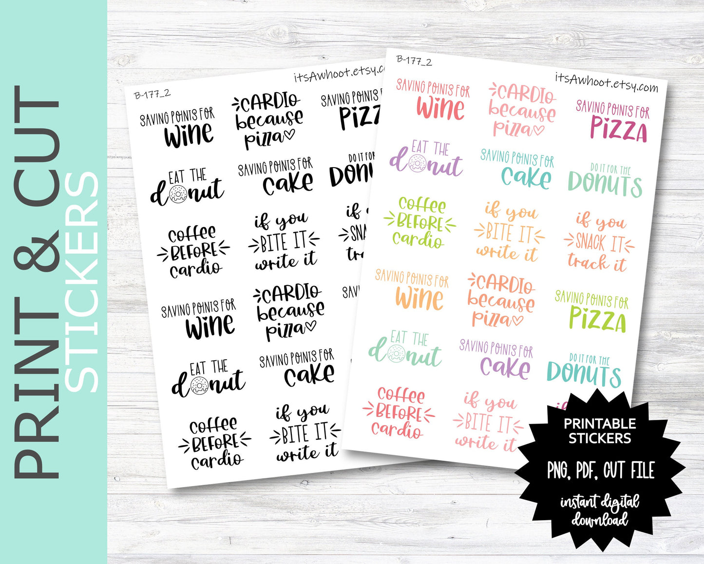 Foodie Wellness Motivation Script PRINT & CUT Planner Stickers (B177_2PC)