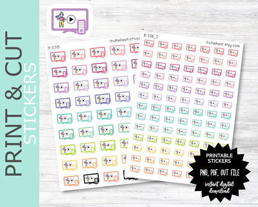 Workout Video PRINT & CUT Planner Stickers (B238PC)