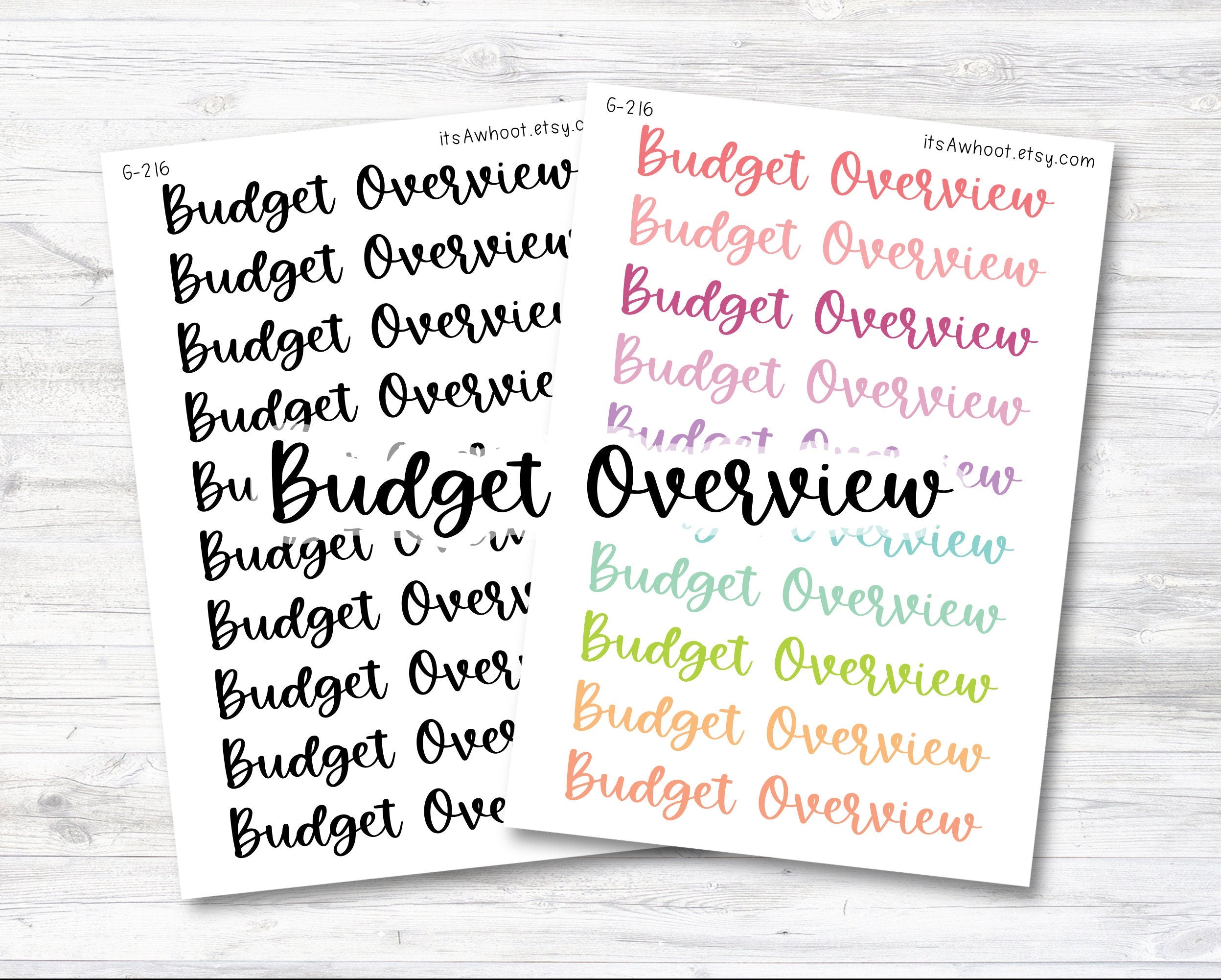 BUDGET OVERVIEW Script Header Stickers, Budget Overview Planner Sticke ...