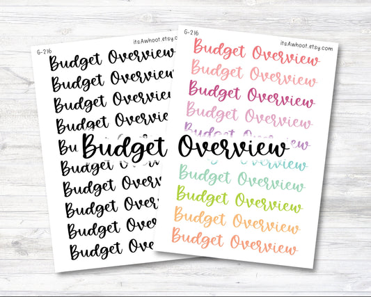 BUDGET OVERVIEW Script Header Stickers, Budget Overview Planner Stickers (G216)