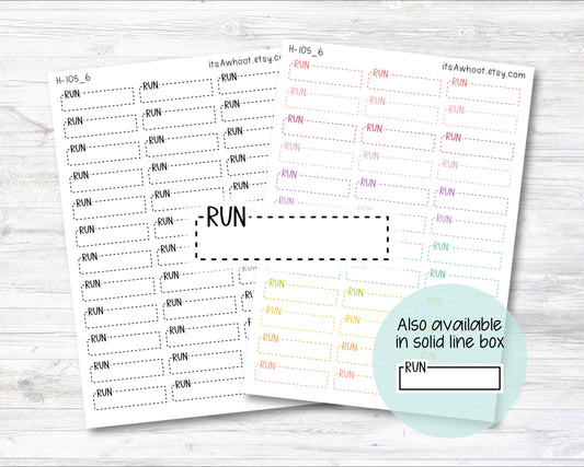 Run Quarter Box Label Planner Stickers - Dash or Solid (H105_6)