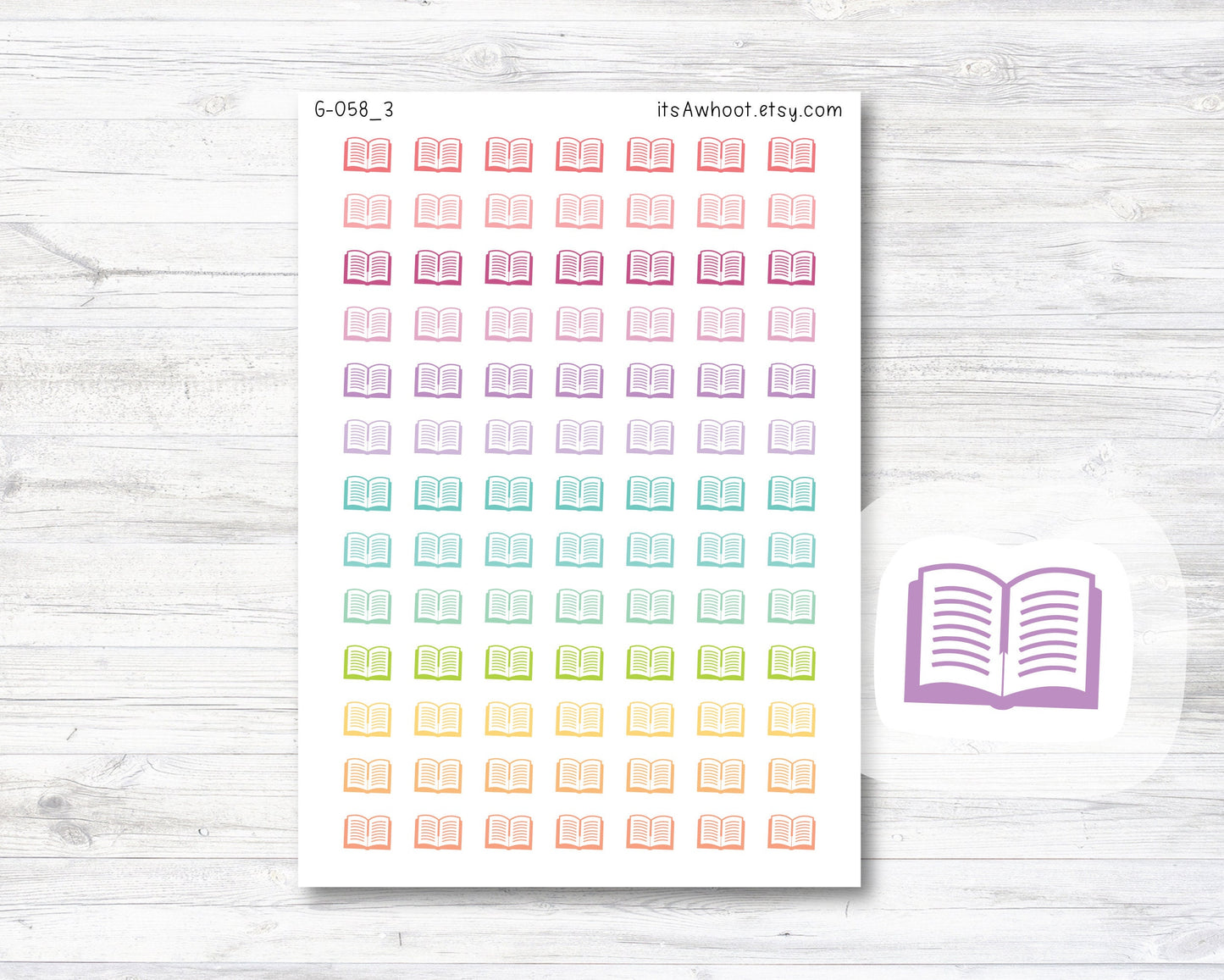 Book / Read Planner Stickers, Book / Read icon Stickers - .5" (G058_3)