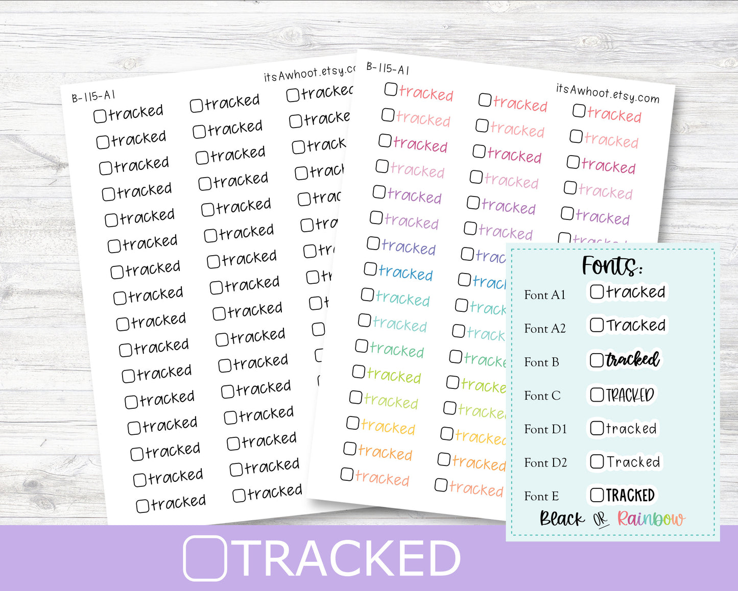 TRACKED with Checkbox Script Stickers, Tracked Planner Stickers (B115)