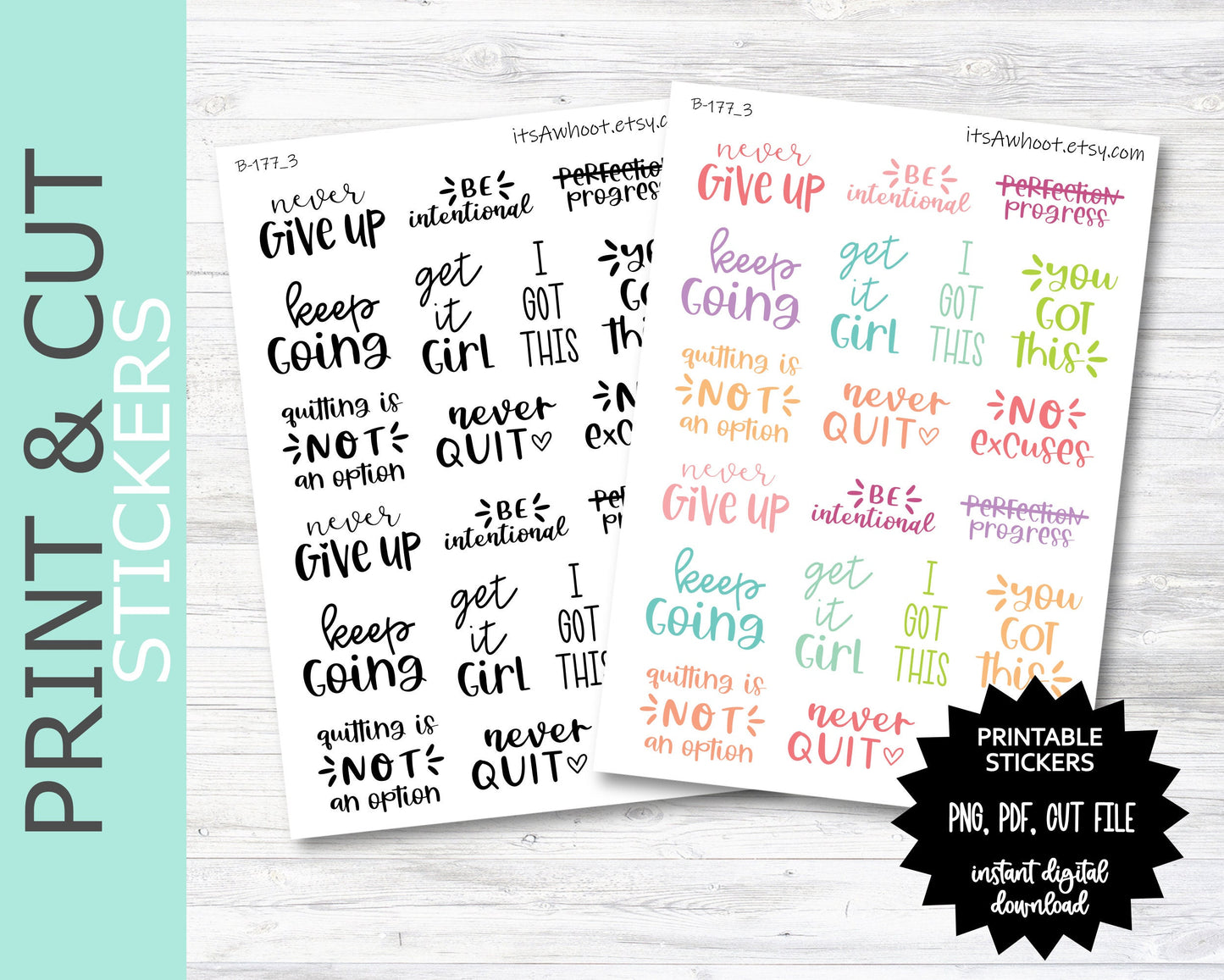 Wellness Motivation/Inspiration Script PRINT & CUT Planner Stickers (B177_3PC)