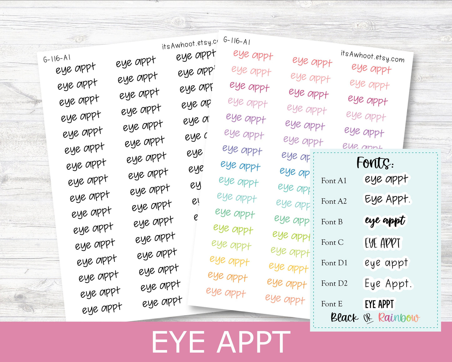 EYE APPT Script Planner Stickers - Multiple Fonts/Colors Available (G116)