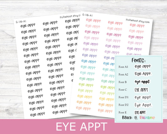 EYE APPT Script Planner Stickers - Multiple Fonts/Colors Available (G116)