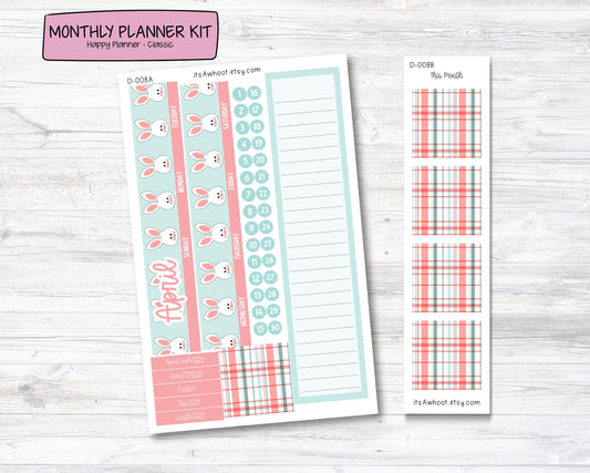 MONTHLY Kit Planner Stickers - APRIL "Bunny Hop" - Happy Planner CLASSIC (D008)