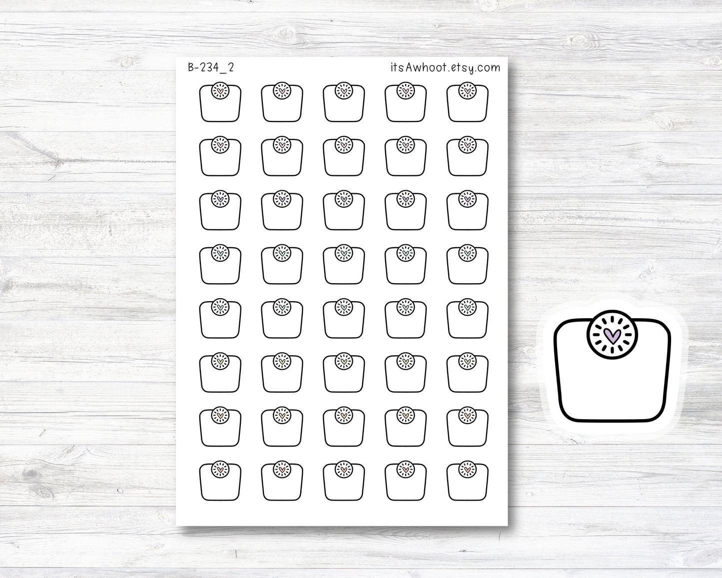 Weight Scale Planner Stickers - Black & White W/ Hearts, Scale Planner Stickers (B234_2)