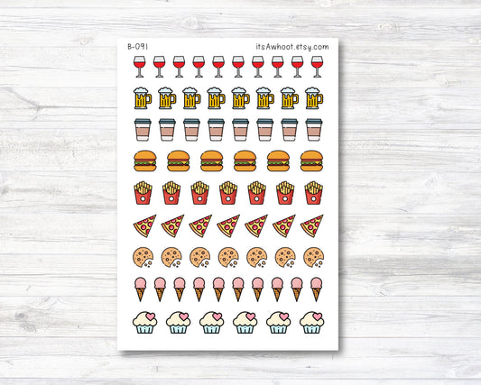 Cheat Day Foods/Foodie Stickers, Food Icon Planner Stickers (B091)