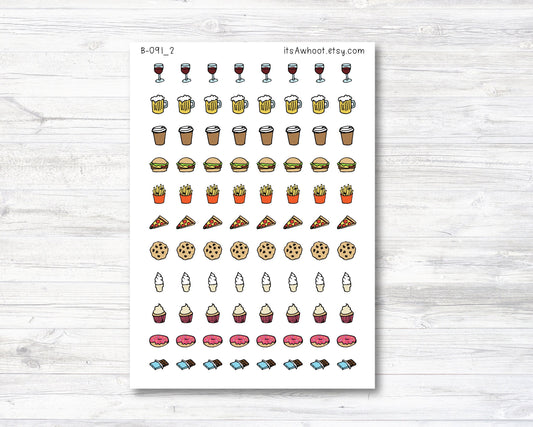 Cheat Day Foods/Foodie Stickers, Food Icon Planner Stickers - DOODLE (B091_2)