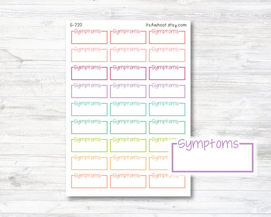 SYMPTOMS Planner Stickers, Symptoms Box Label Sticker (G220)