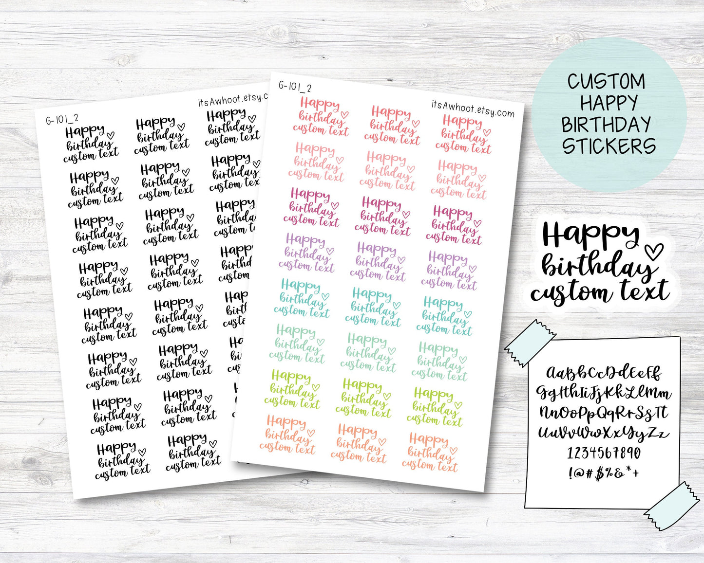 Personalized Happy Birthday Planner Stickers with Your Custom Text (G101_2)