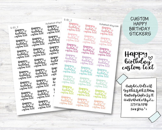 Personalized Happy Birthday Planner Stickers with Your Custom Text (G101_2)