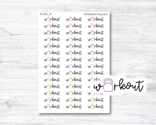 Workout Script Stickers, Workout Planner Stickers, Workout with Kettlebell Icon Stickers (B230_14)