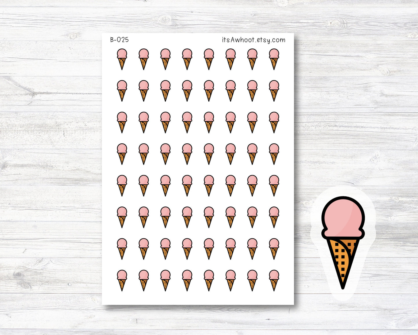 Ice Cream Stickers, Ice Cream Cone Planner Stickers (B025)