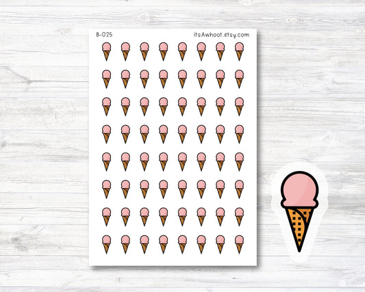 Ice Cream Stickers, Ice Cream Cone Planner Stickers (B025)