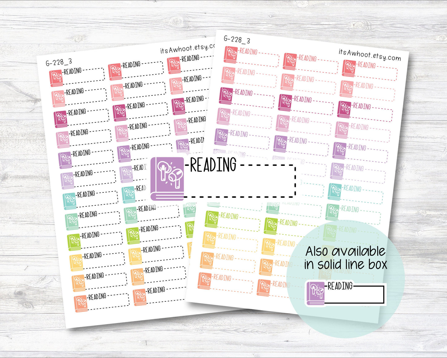 Audio Book Stickers - READING, Quarter Box Label Planner Stickers - Dash or Solid (G228_3)