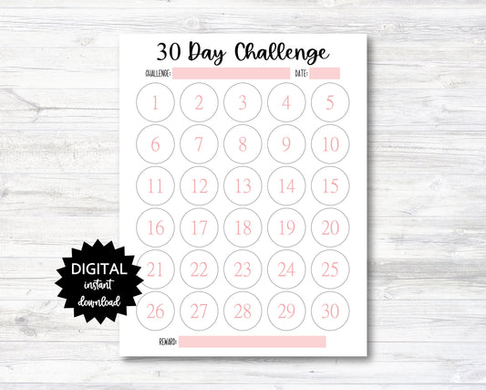 30 Day Challenge Printable, Challenge Tracker, 30 Day Challenge Digital Download Planner Page - PRINTABLE (N014_3)