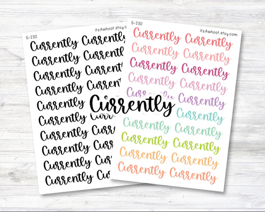 CURRENTLY Script Header Stickers, Currently... Planner Stickers (G230)
