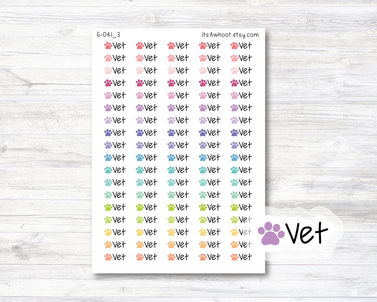 Vet Planner Stickers, Vet Paw Print Planner Stickers (G041_3)